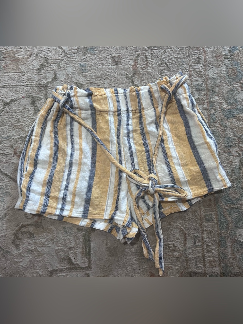 Women’s Striped Tie-Waist Shorts - Yellow & Blue